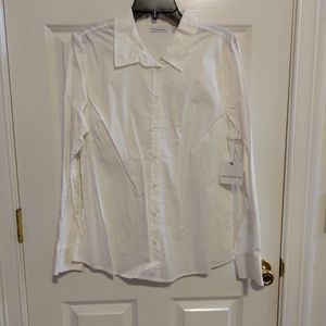 NEW Liz Claiborne Women's White Cotton Basic Long  Sleeve Top Blouse Size XL